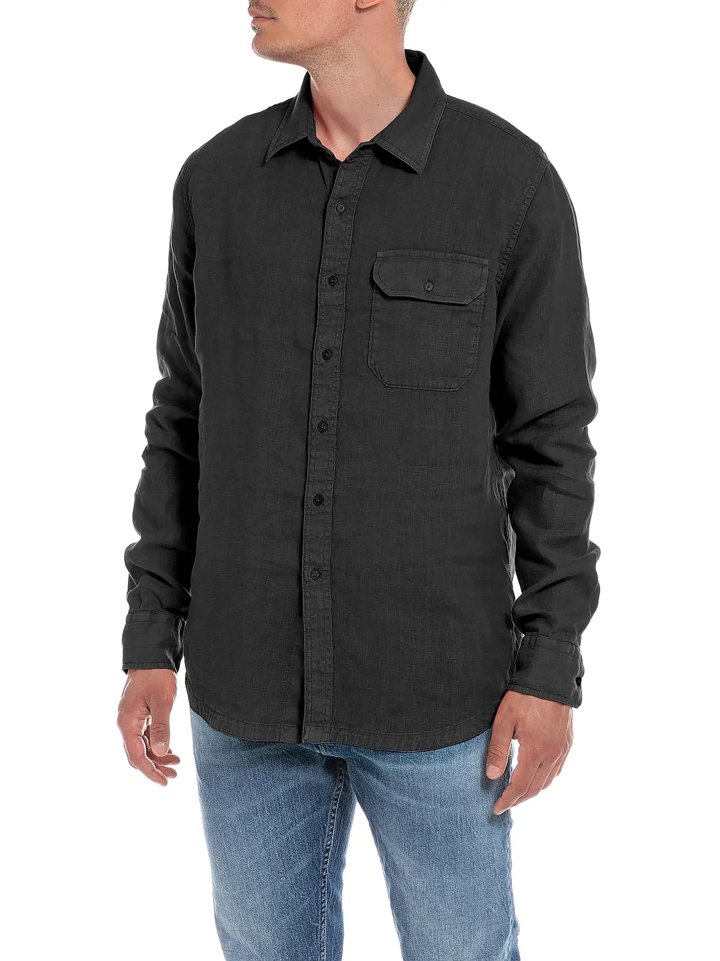 REPLAY | Leinenhemd Regular Fit | schwarz